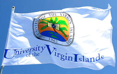 University of the Virgin Islands logo on a flag  